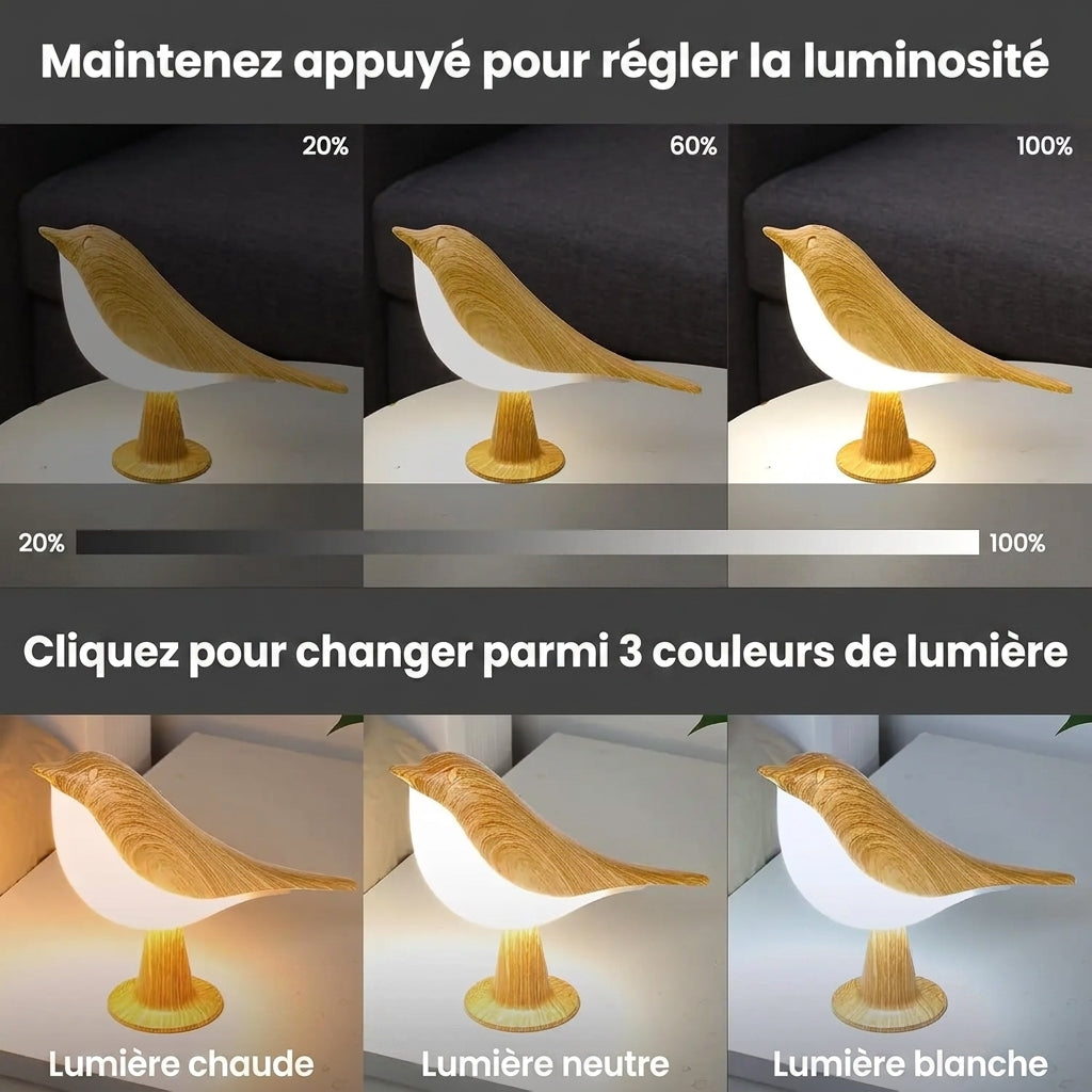 L'Oiseau de Lumière — Lampe tactile design bois